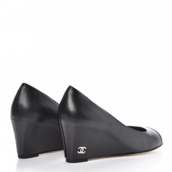 CHANEL Shoes - Authentic Classic Chanel Patent Cap Toe CC Wedge